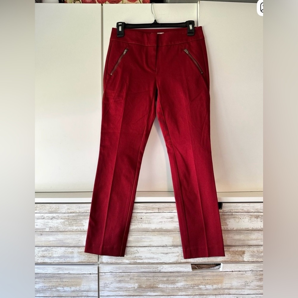 ❤️ LOFT Modern Skinny Ankle Red Pants 0P Petite NWT Zip Pocket Career